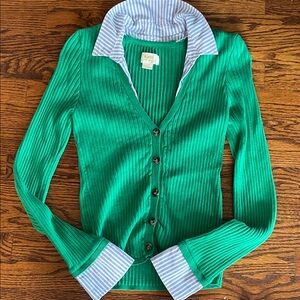 Maeve Vibrant Green Ribbed Sweater with Striped Detail